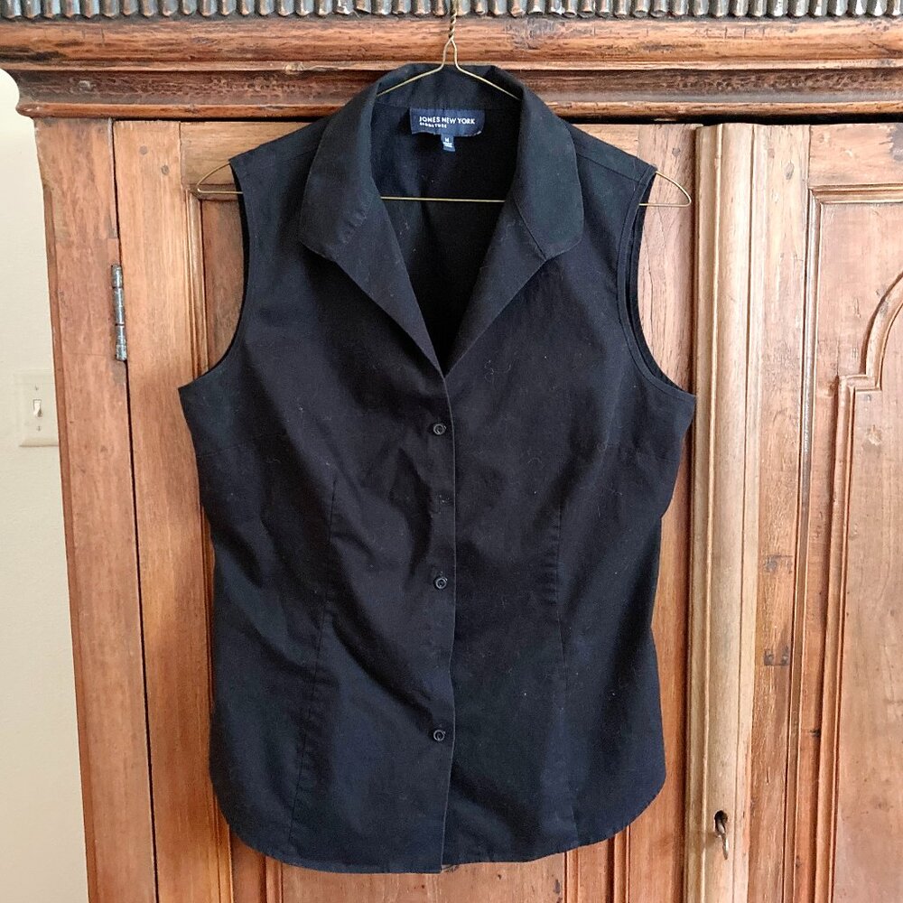 Black Cotton Jones New York Sleeveless Summer Blouse Button Front M